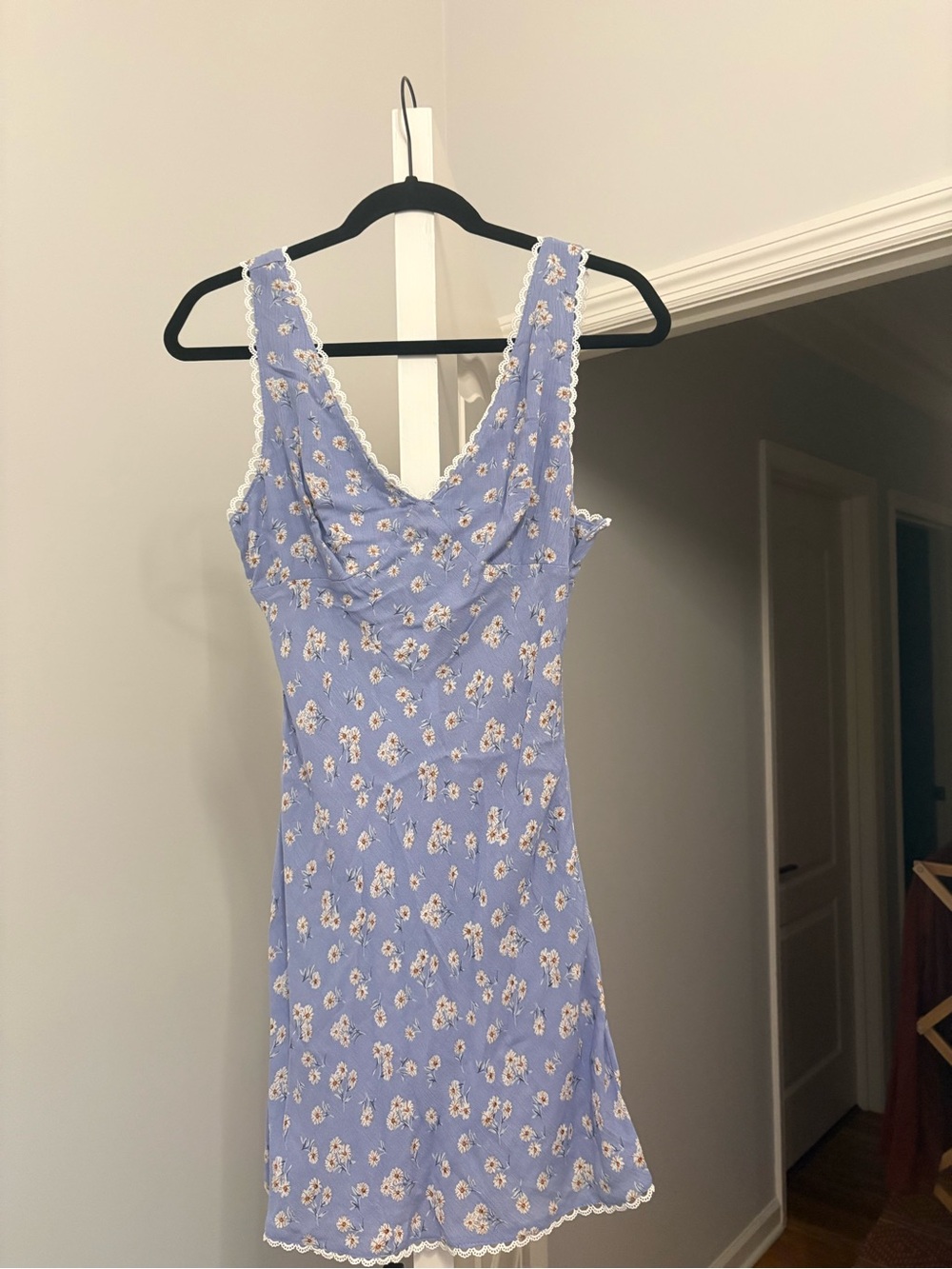 American Threads Lavender Blue Floral Slip Dress with White Lace Trim- NWT